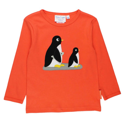 Toby Tiger Organic Cotton Long Sleeve T-Shirt - Penguin Appliqué