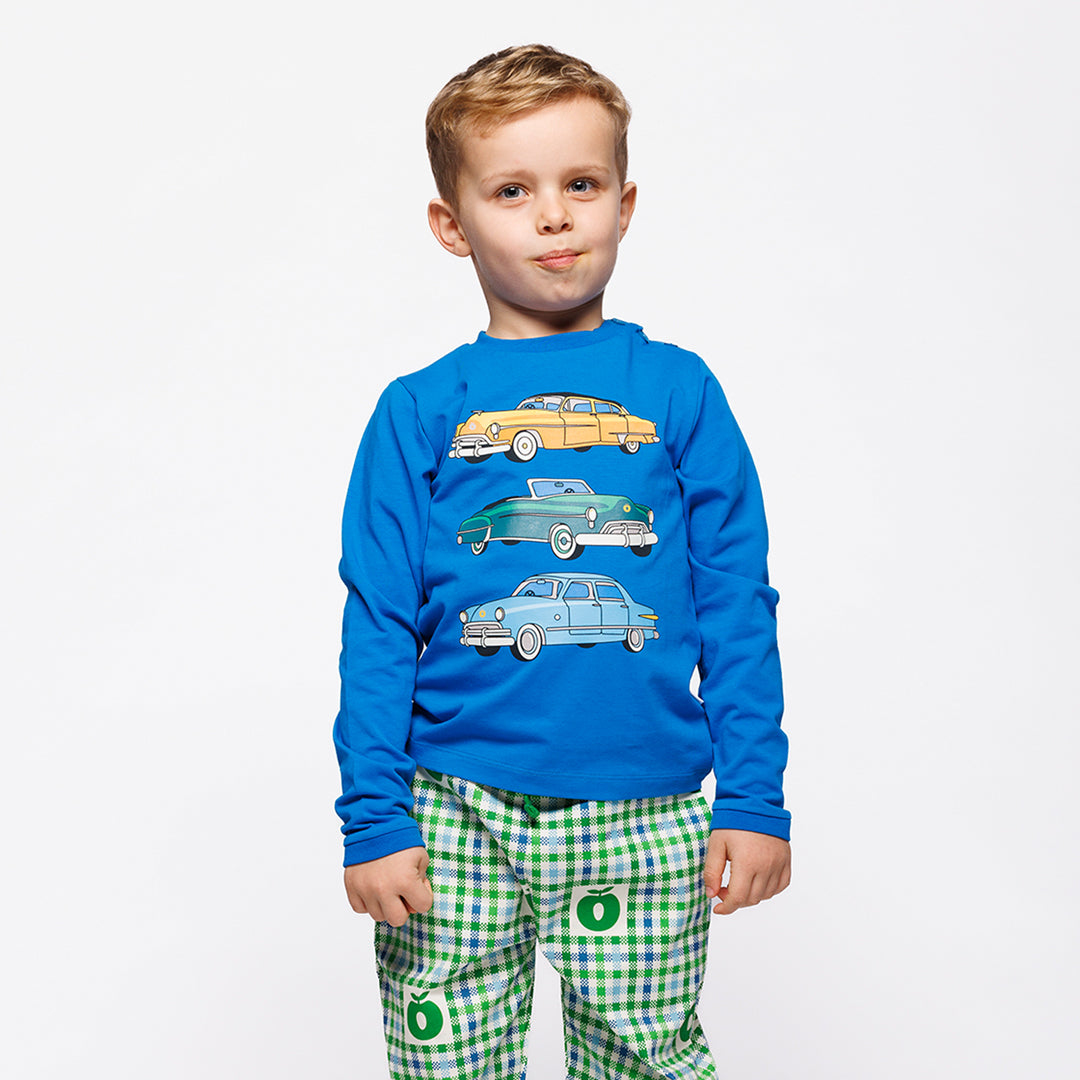 Småfolk Organic Long Sleeved Boys' T-shirt- Cars, Brilliant Blue