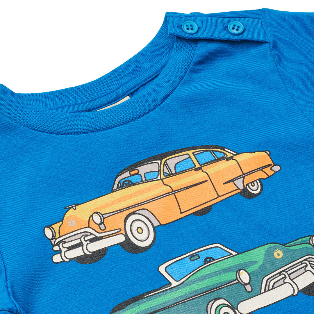 Småfolk Organic Long Sleeved Boys' T-shirt- Cars, Brilliant Blue