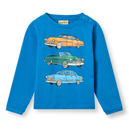Småfolk Organic Long Sleeved Boys' T-shirt- Cars, Brilliant Blue