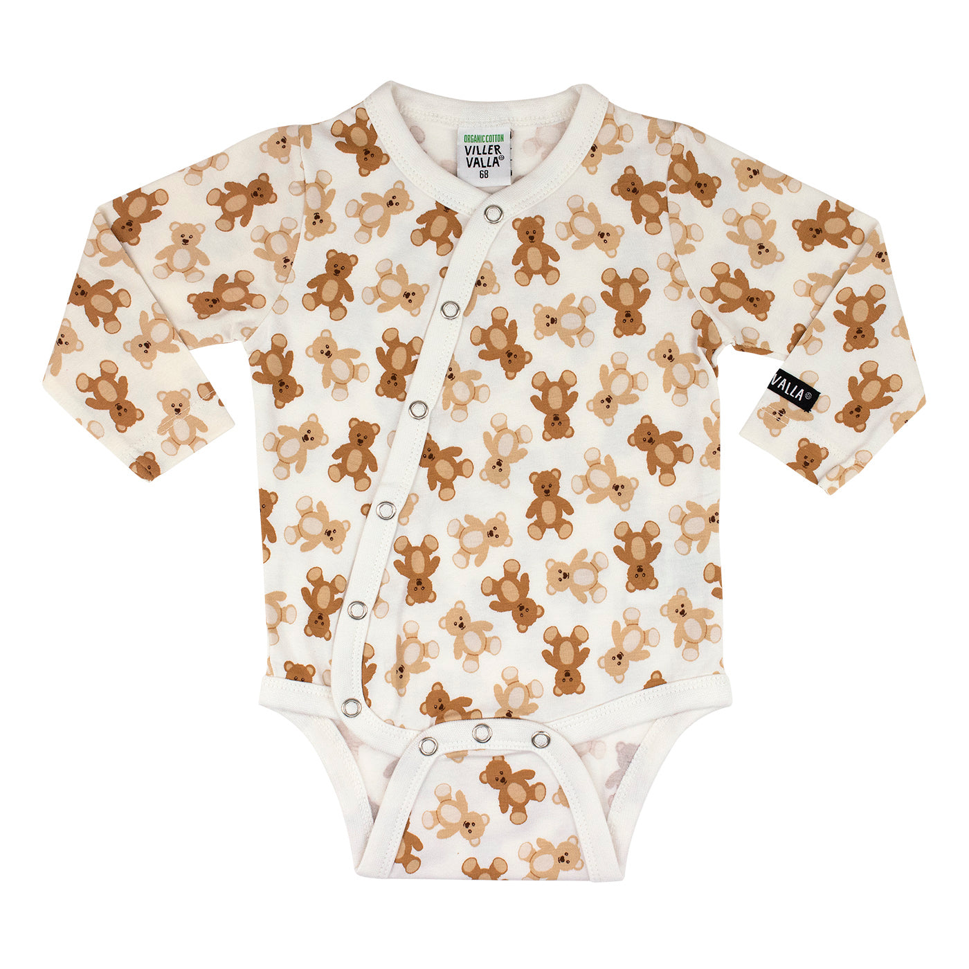 Villervalla Organic Wrap-Over Long Sleeve Baby Bodysuit- Teddy Bear