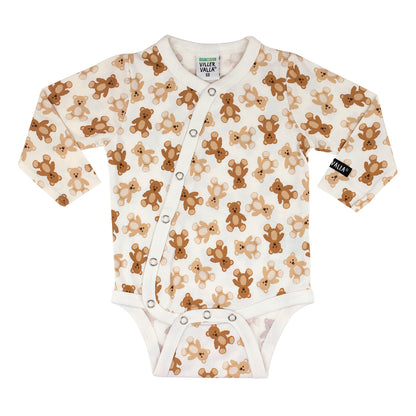 Villervalla Organic Wrap-Over Long Sleeve Baby Bodysuit- Teddy Bear