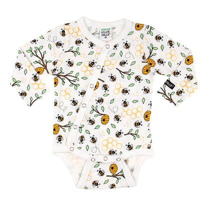 Organic Cotton Long Sleeve Wrap Bodysuit - Bumblebee Print | Villervalla
