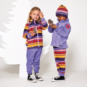 Girl wearing Villervalla Fleece jacket- Verbier stripe