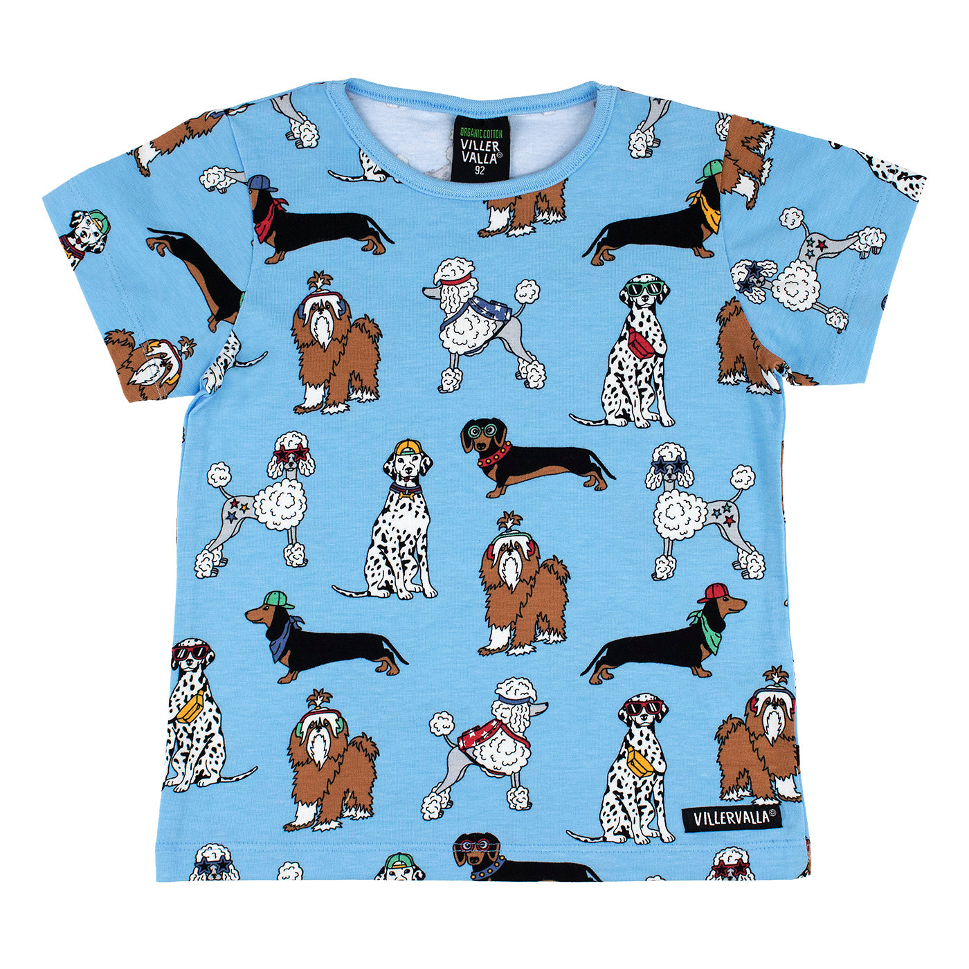 Boys Organic Cotton Short Sleeve Tee - Funky Dogs Bay Blue | Villervalla
