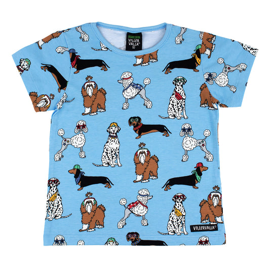 Boys Organic Cotton Short Sleeve Tee - Funky Dogs Bay Blue | Villervalla