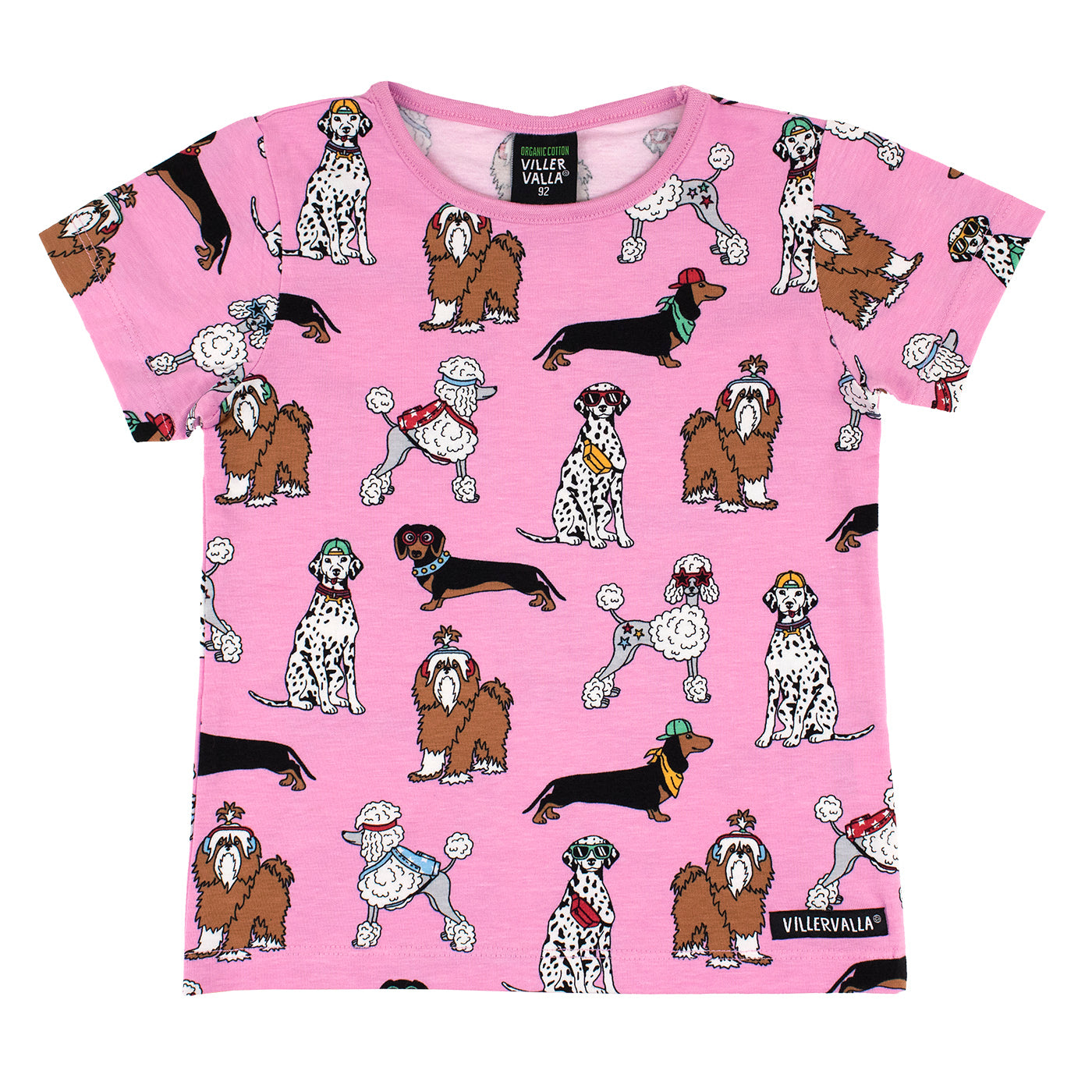 Girls Organic Cotton Short Sleeve Tee - Funky Dogs Blossom Pink | Villervalla