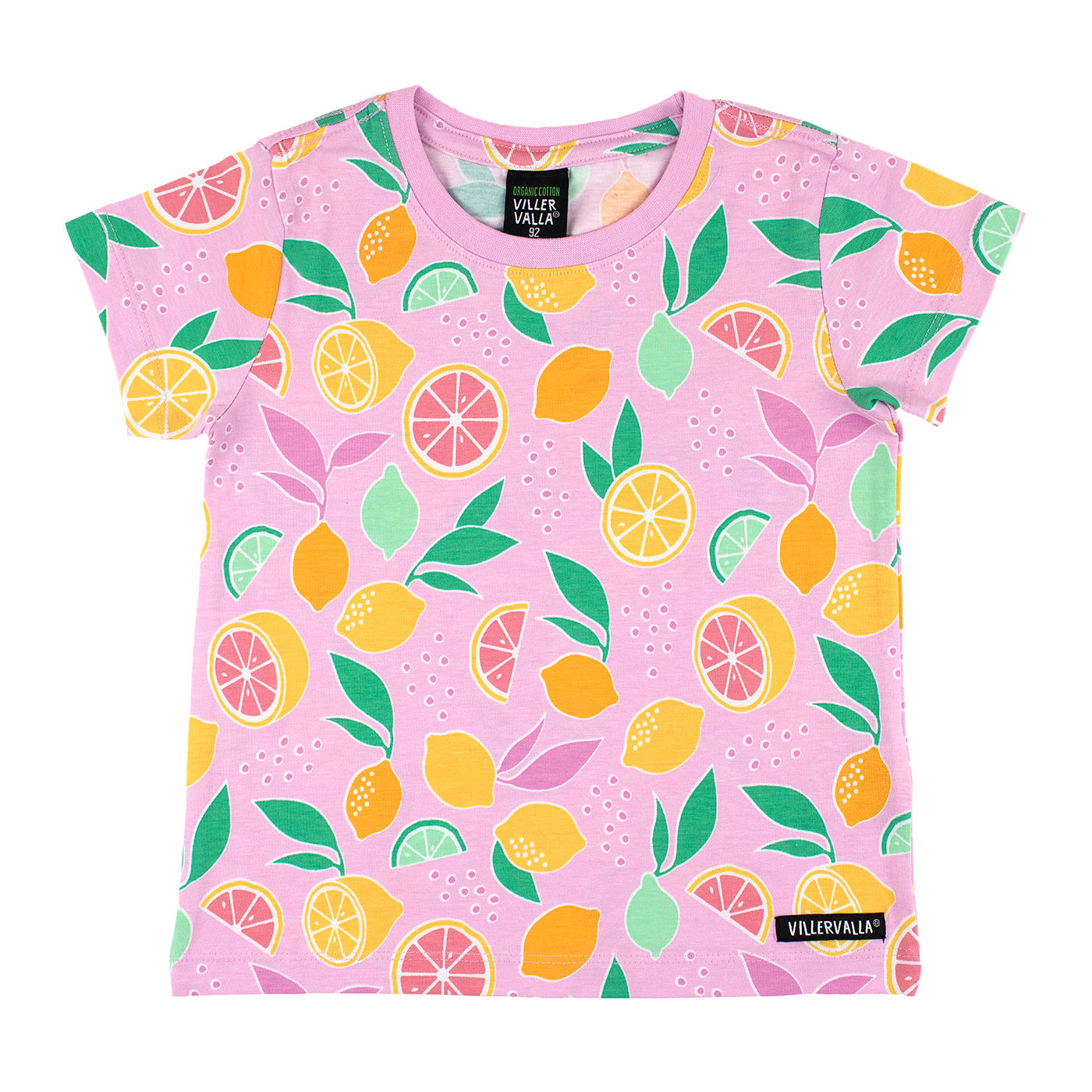 Girls Organic Cotton Short Sleeve Tee – Lemon Print Lily Pink