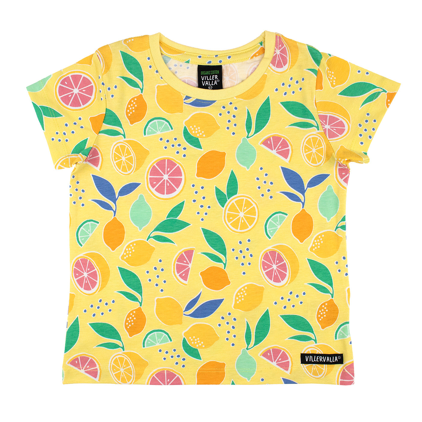 Organic Cotton Kids Short Sleeve Tee – Lemon Print Banana Yellow