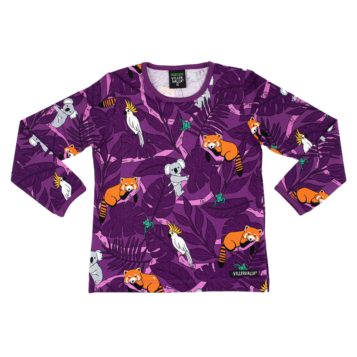 Villervalla Organic Kids' Long Sleeved Top- Animals, Dahlia Purple