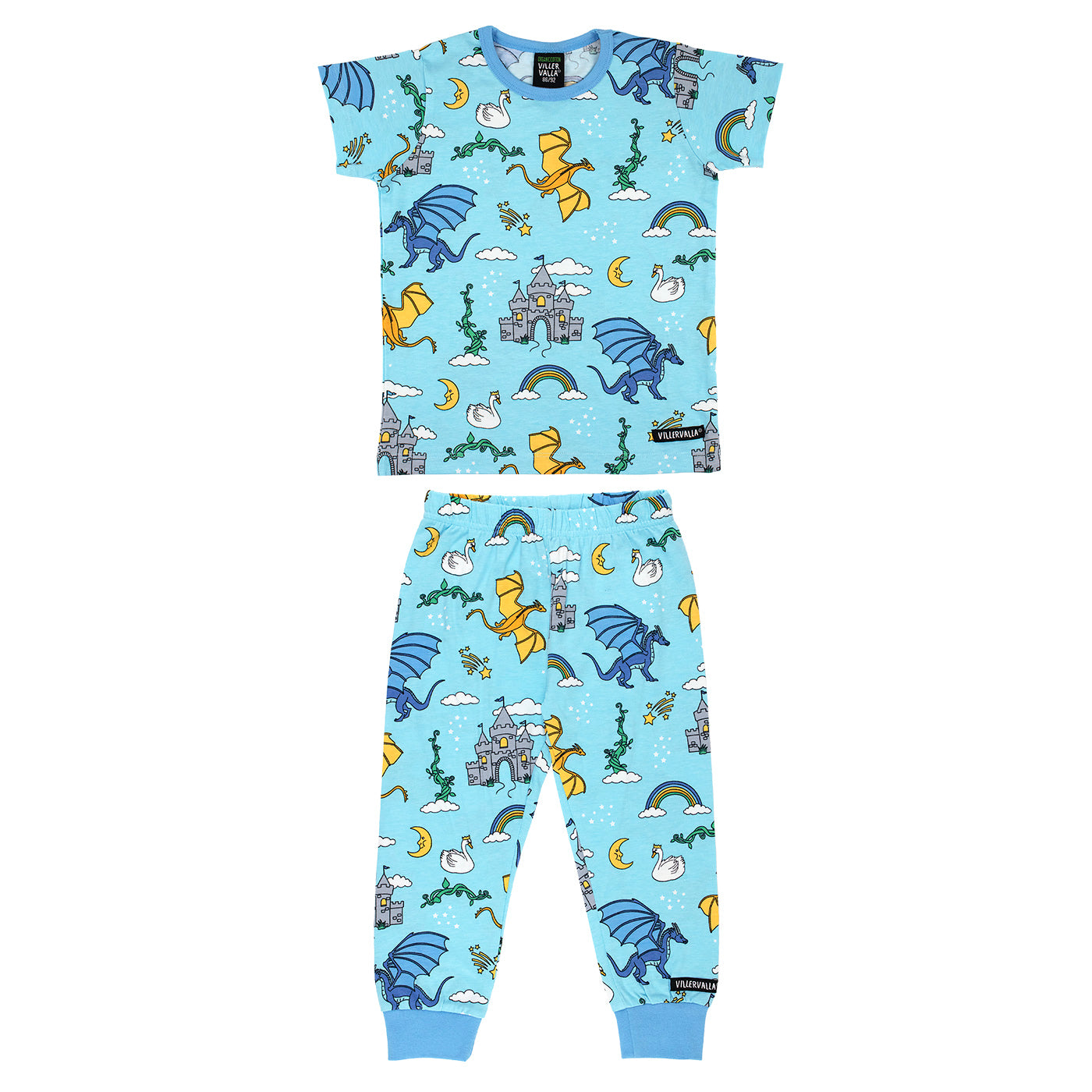 Organic Cotton Short Sleeve Pajama Set - Dreamland Blue | Villervalla