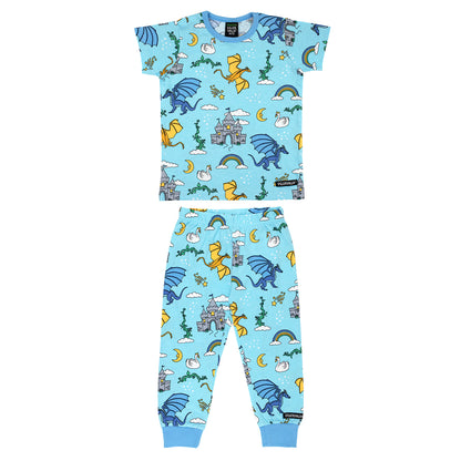 Organic Cotton Short Sleeve Pajama Set - Dreamland Blue | Villervalla