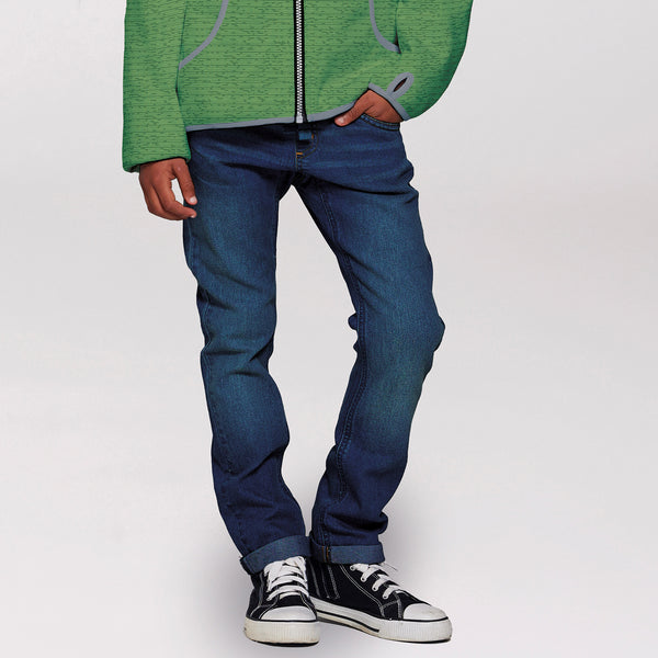 Boy wearing Villervalla Stretch denim jeans- raw vintage