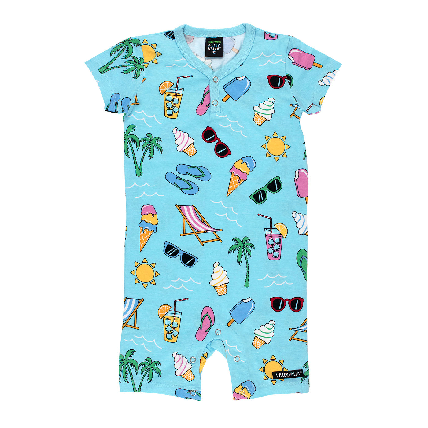 Villervalla Organic Cotton Short Sleeve Romper – Summer Day Breeze Blue