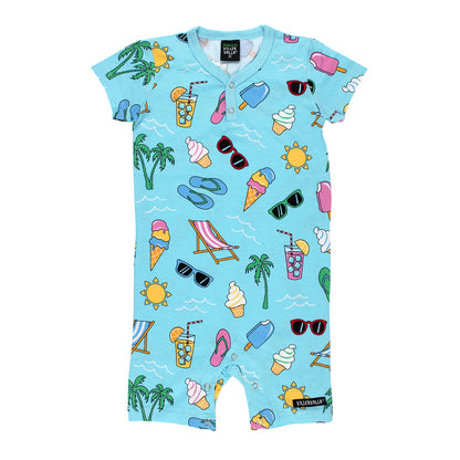 Villervalla Organic Cotton Short Sleeve Romper – Summer Day Breeze Blue