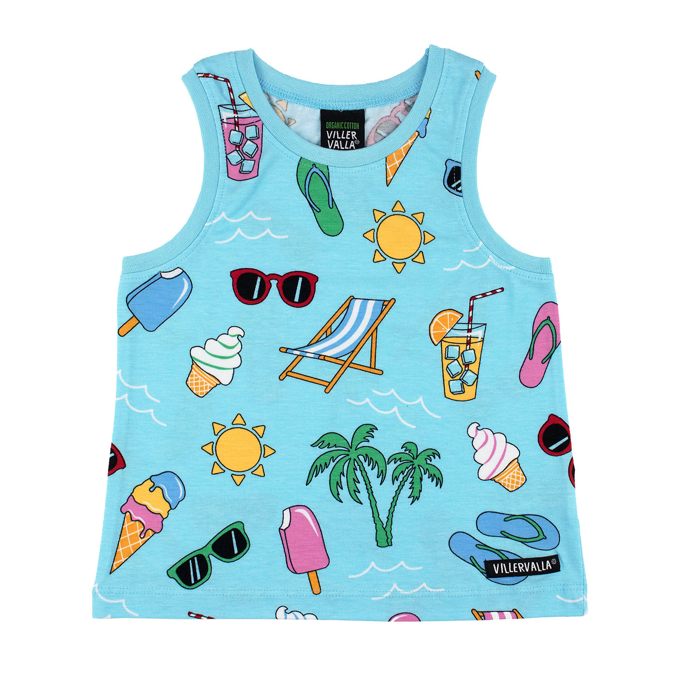 Organic Cotton Kids Tank Top – Summer Day Print Breeze Blue | Villervalla