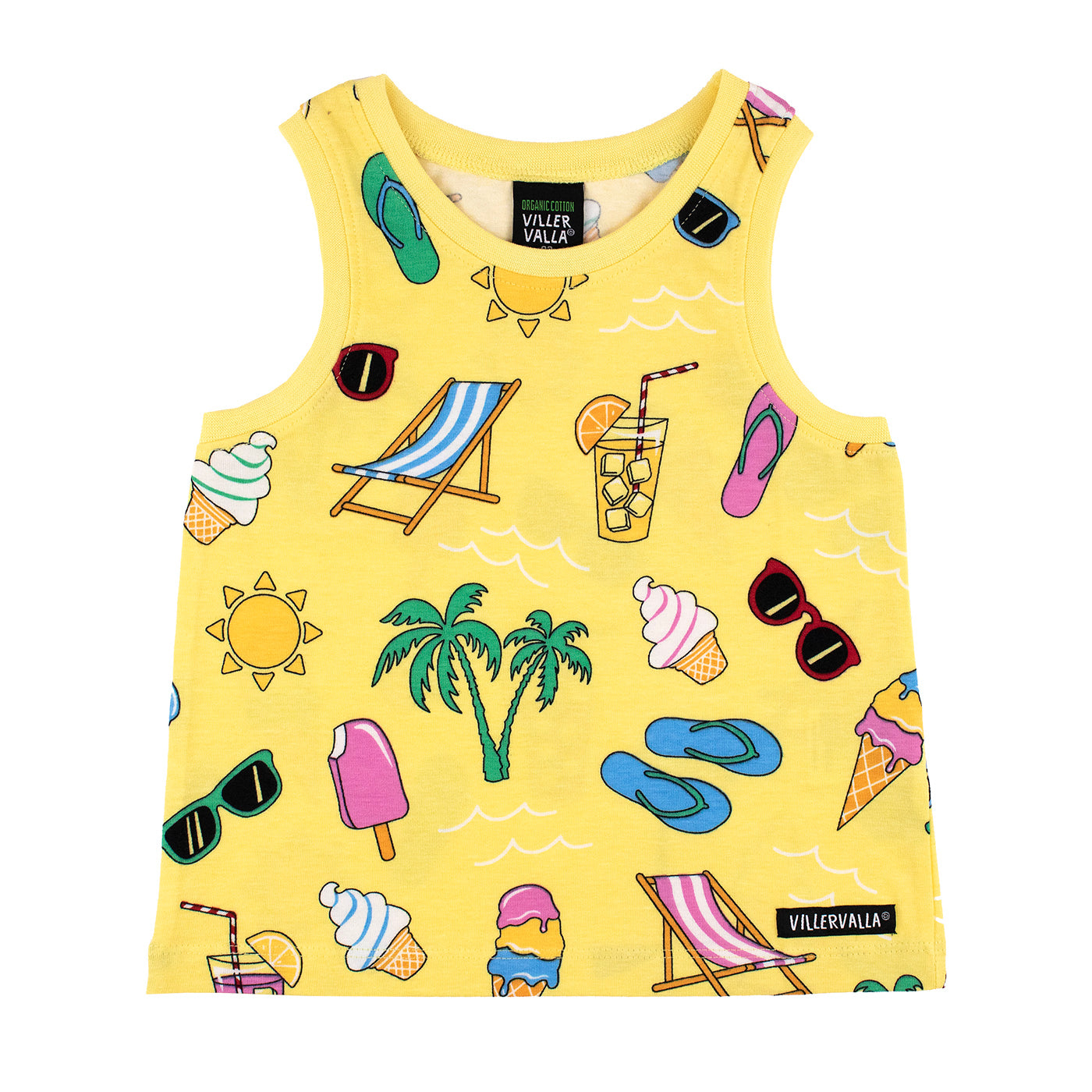 Organic Cotton Kids Tank Top – Summer Day Print Banana Yellow | Villervalla
