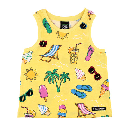 Organic Cotton Kids Tank Top – Summer Day Print Banana Yellow | Villervalla
