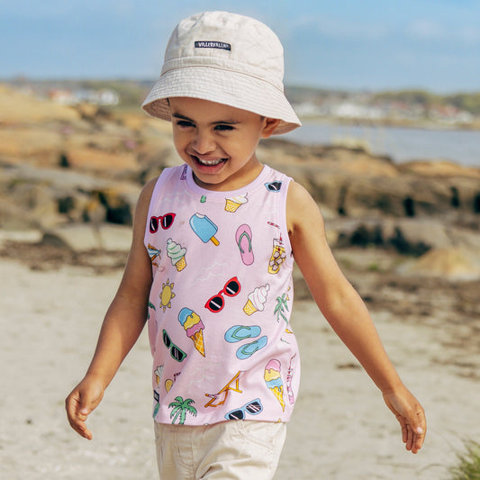Organic Cotton Kids Tank Top – Summer Day Print Banana Yellow | Villervalla
