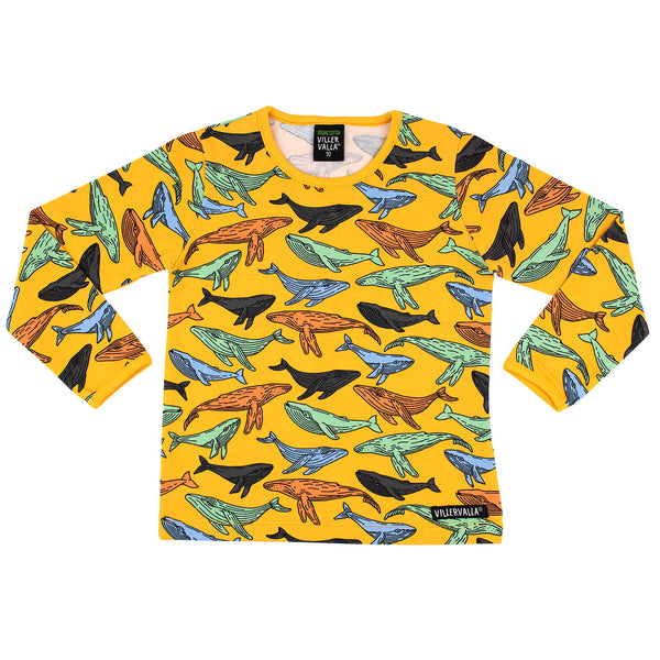 Villervalla organic Long sleeve top- whales, turmeric