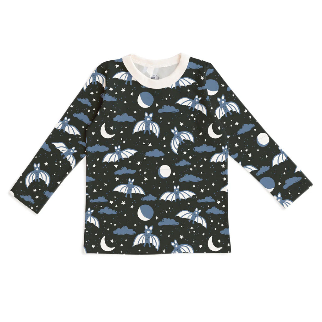 Winter Water Factory organic Long sleeve tee- blue & black bats