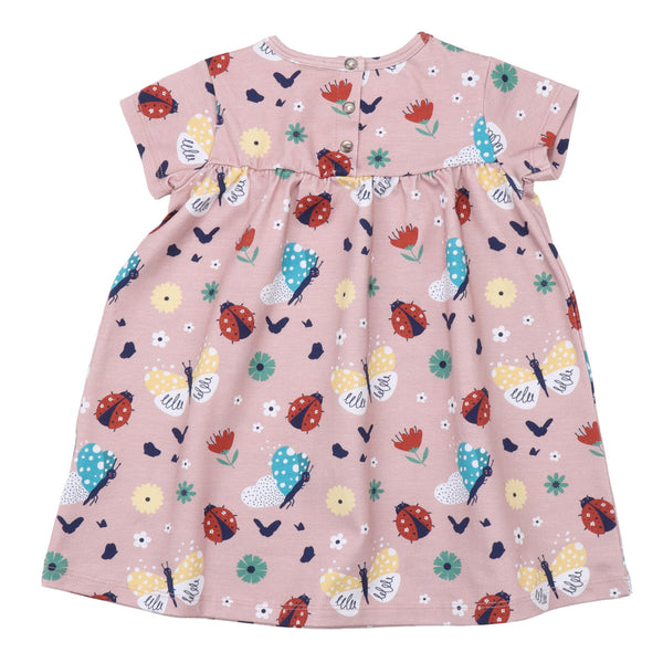Walkiddy organic Short sleeve dress- ladybugs & butterflies, back