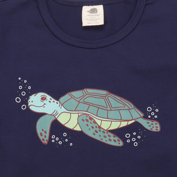 Walkiddy organic Long sleeve shirt- sea turtle, closeup