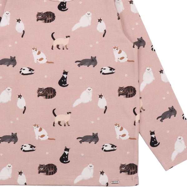 Walkiddy organic Long sleeve shirt- cats, closeup