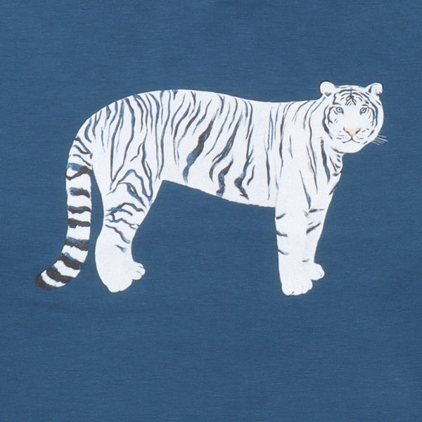 Walkiddy organic Long sleeve shirt- white tiger, closeup