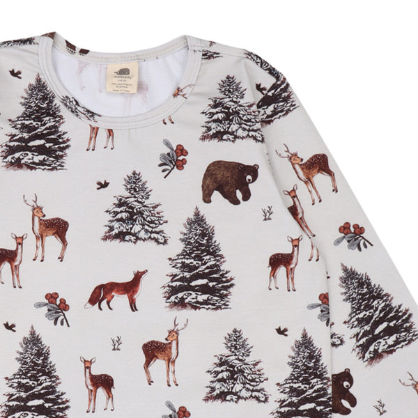 Walkiddy organic Long sleeve shirt- winter woodland, closeup