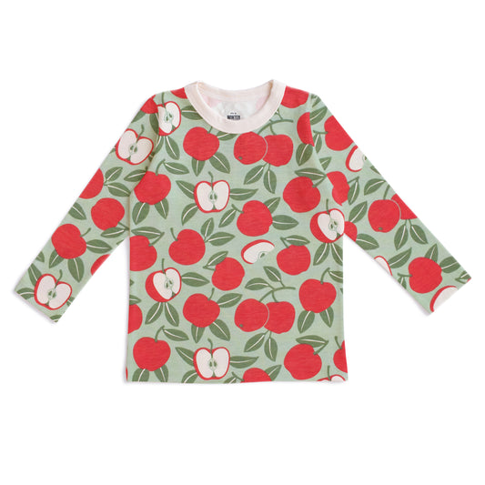 Winter Water Factory Organic Kids' Long Sleeved Tee- Red & Green Apples