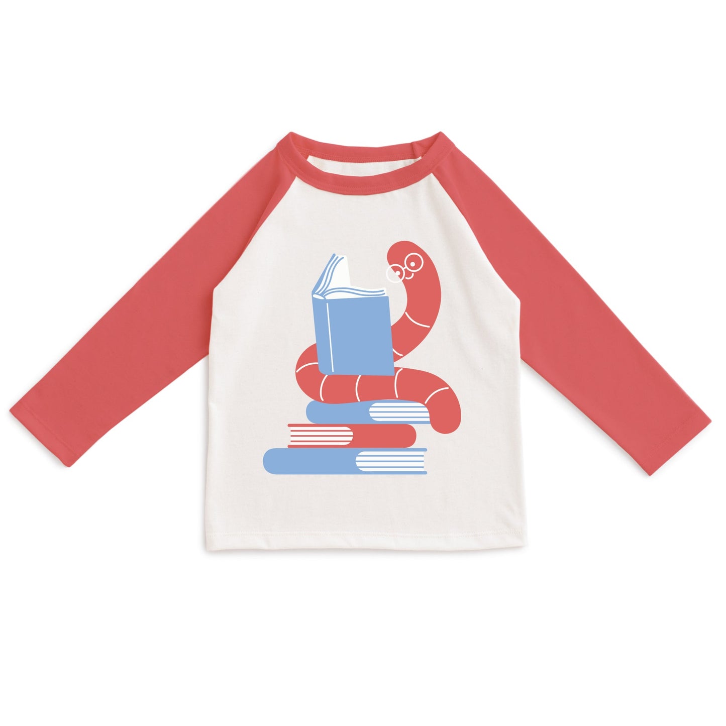 Winter Water Factory Organic Kids' Long Sleeved Raglan T-Shirt- Bookworm