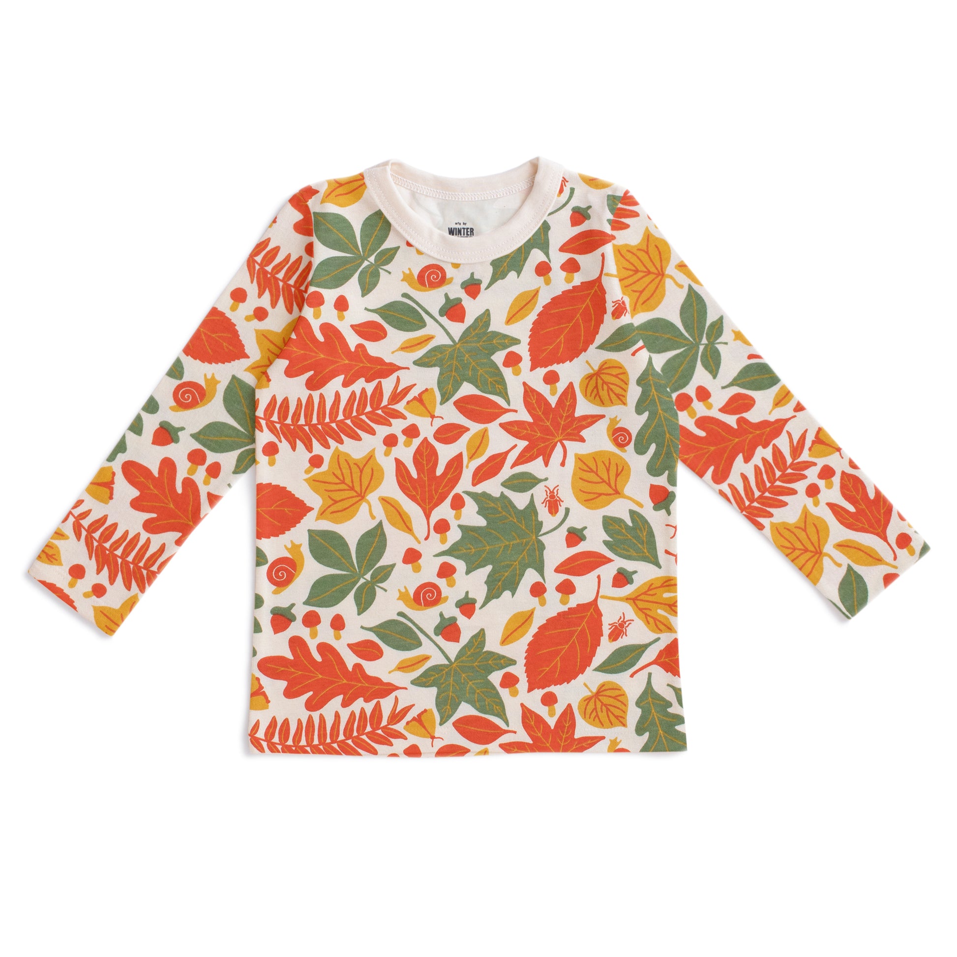 Winter Water Factory Organic Kids' Long Sleeved Tee- Yellow & Green Leaves