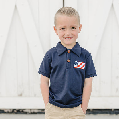 Cotton Navy Flag Polo Shirt