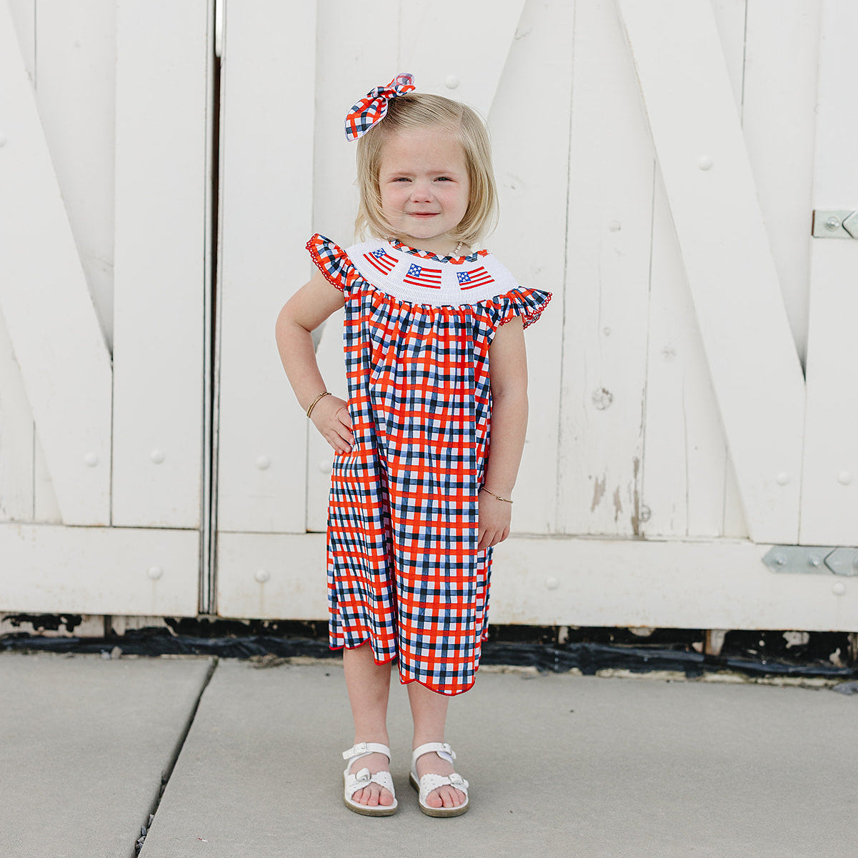 Cotton Flag Smocked Plaid Dress