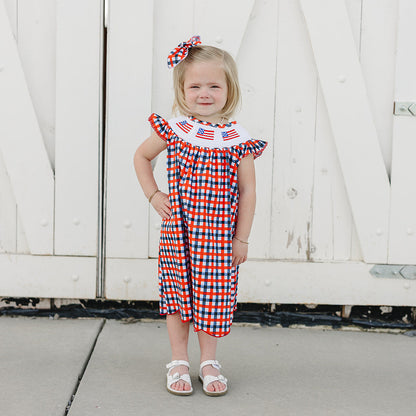 Cotton Flag Smocked Plaid Dress