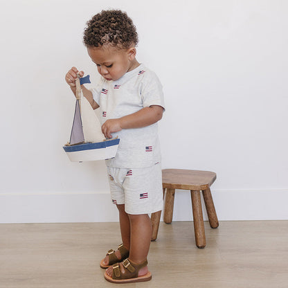 Cotton Button Short Set - Flags