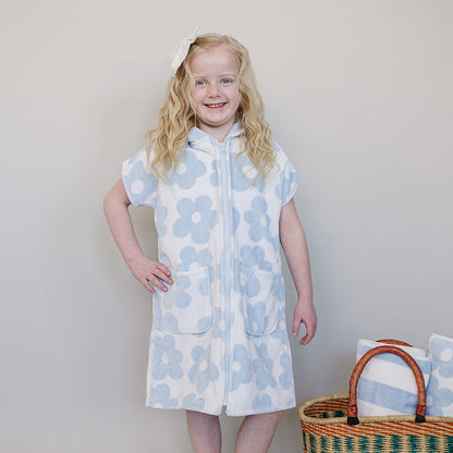 Kids Organic Cotton Zip-Up Beach Poncho - Coastal Floral | Mebie Baby