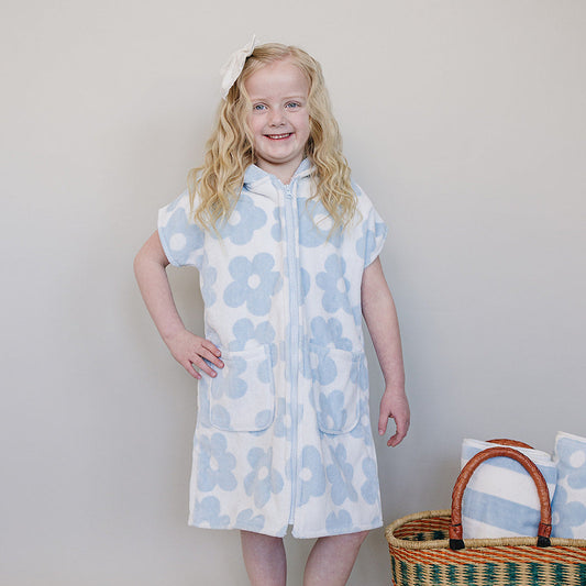 Kids Organic Cotton Zip-Up Beach Poncho - Coastal Floral | Mebie Baby
