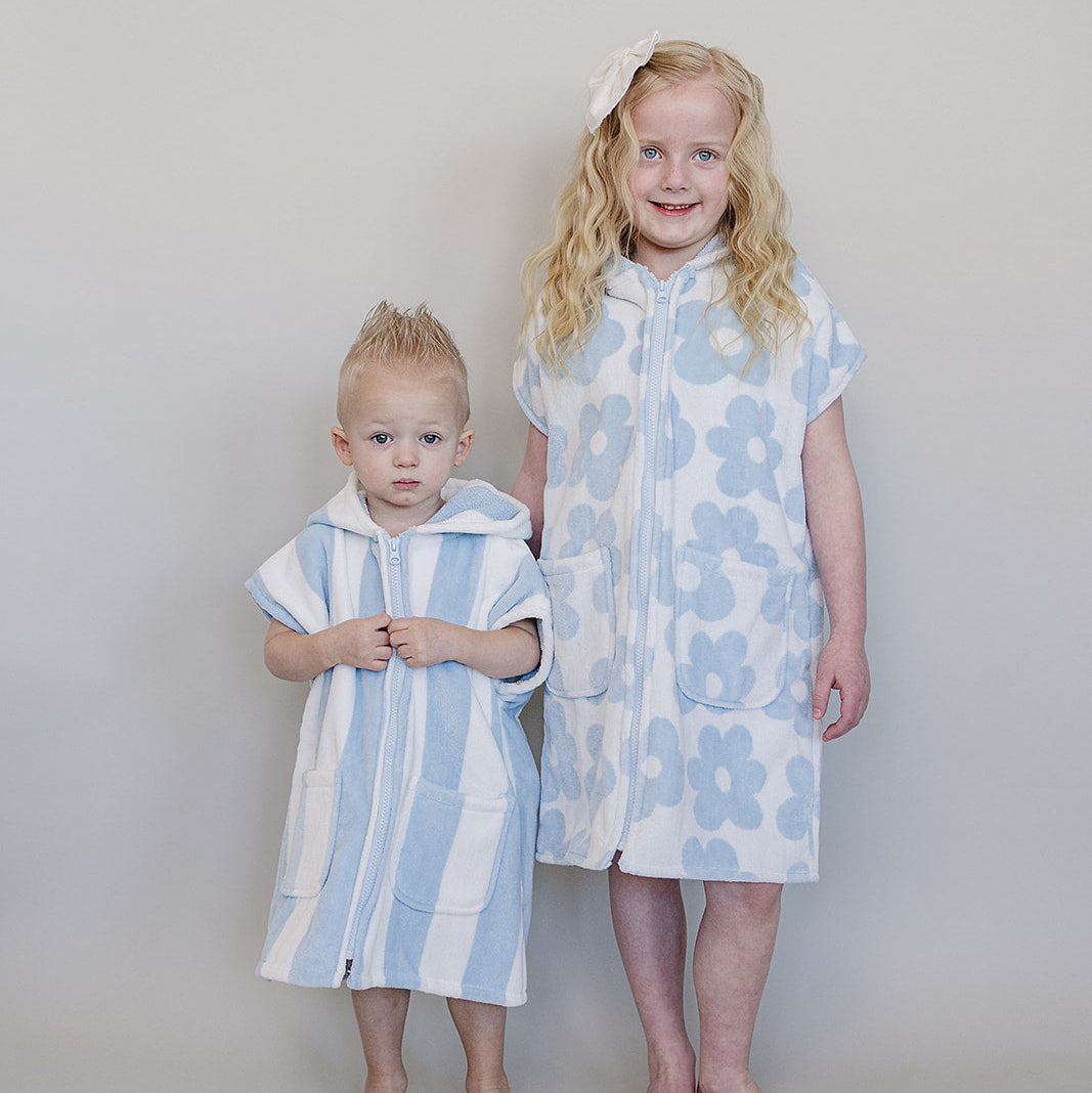 Kids Organic Cotton Zip-Up Beach Poncho - Coastal Floral | Mebie Baby