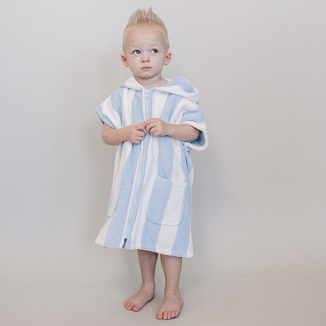 Kids Organic Cotton Zip-Up Beach Poncho - Seaside Stripe | Mebie Baby