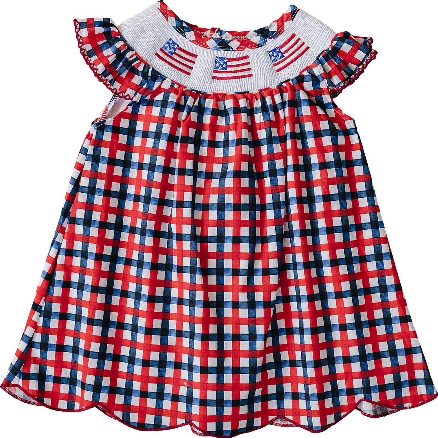Cotton Flag Smocked Plaid Dress