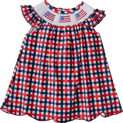 Cotton Flag Smocked Plaid Dress
