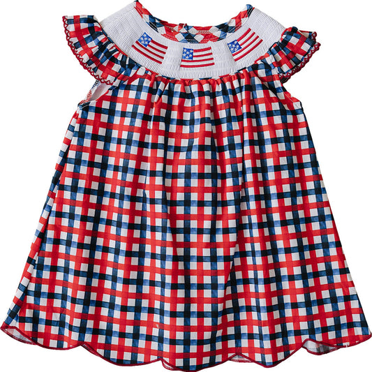 Cotton Flag Smocked Plaid Dress
