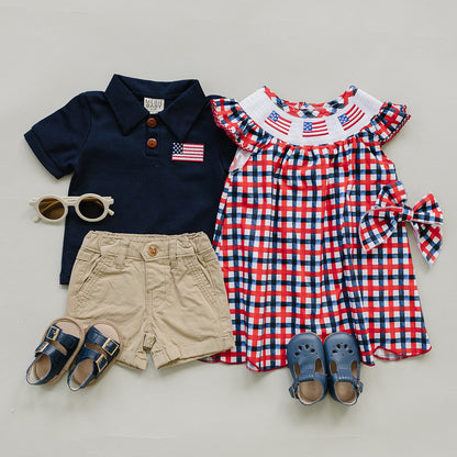 Cotton Flag Smocked Plaid Dress