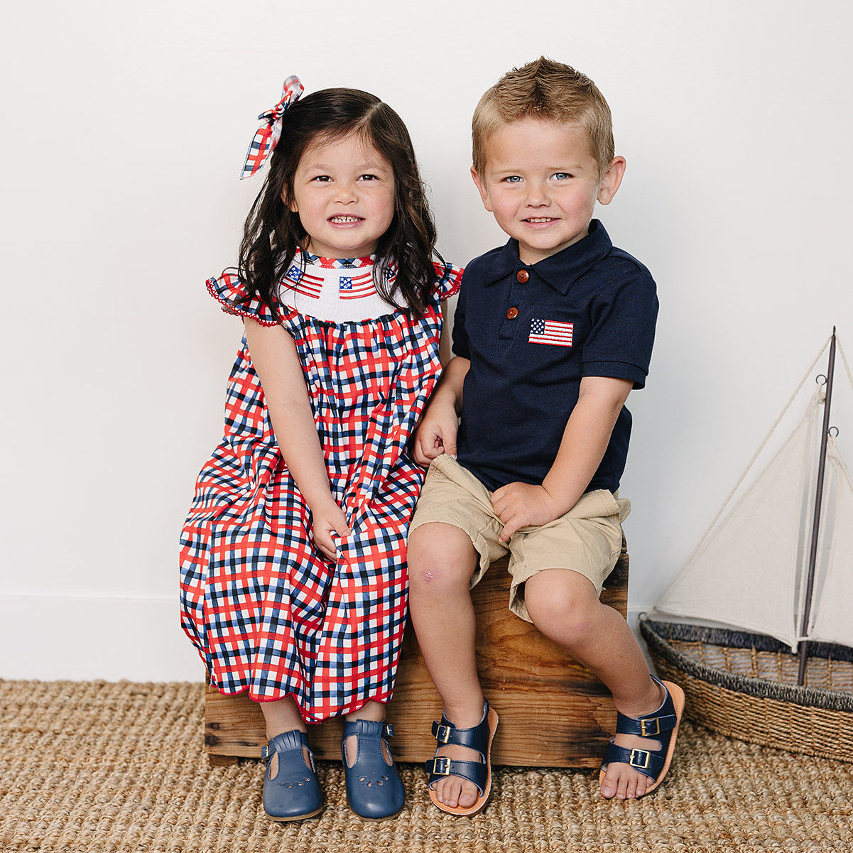 Cotton Flag Smocked Plaid Dress