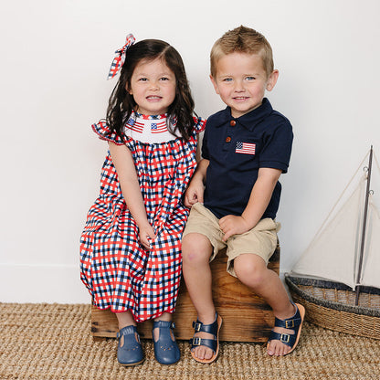 Cotton Flag Smocked Plaid Dress