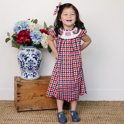 Cotton Flag Smocked Plaid Dress