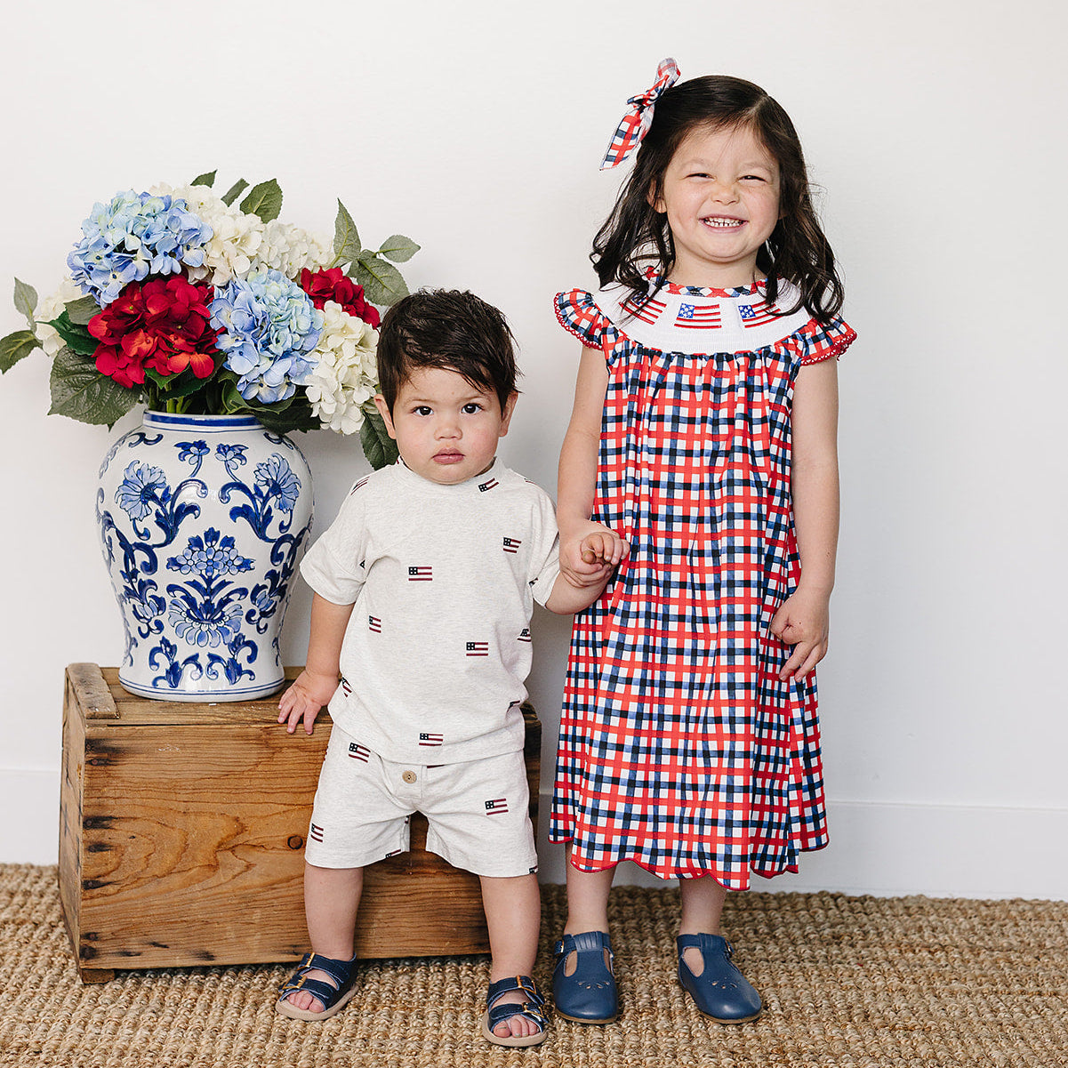Cotton Button Short Set - Flags