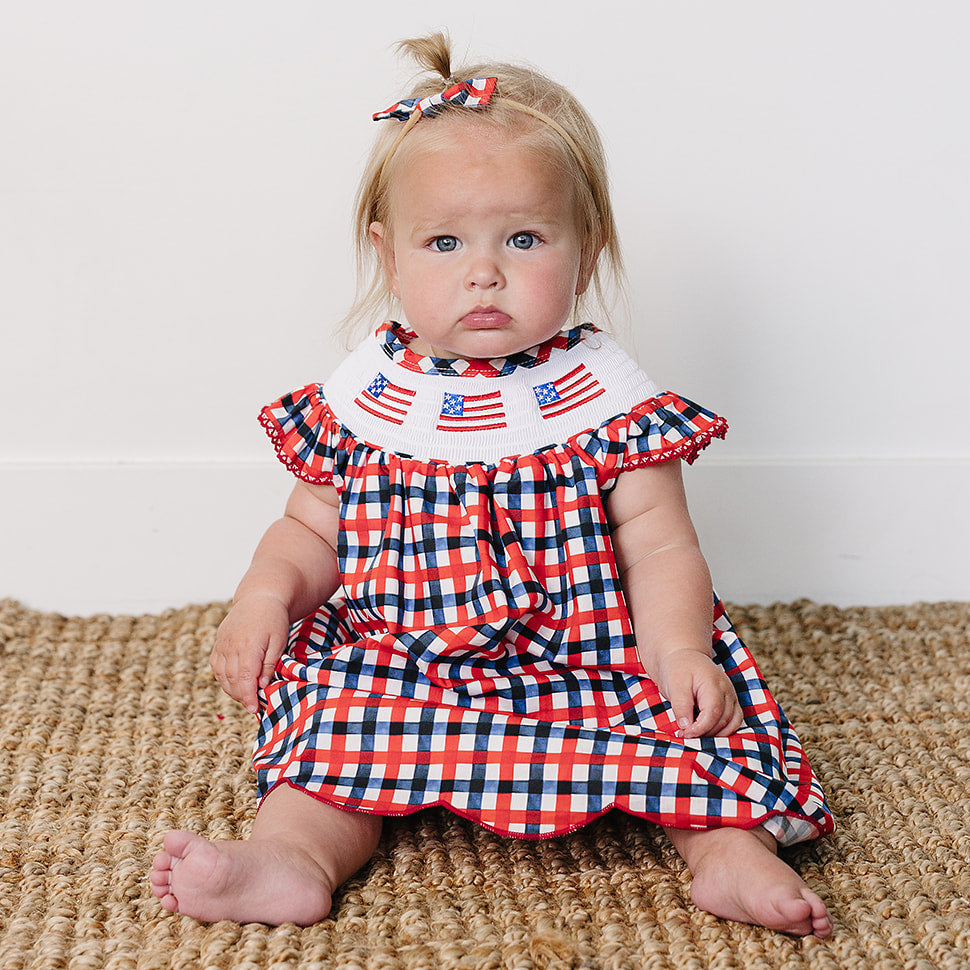 Cotton Flag Smocked Plaid Dress